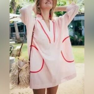 Pomander Place Pink Salt Lizzie Beach Vacation Cover-Up Nautical XS Oversized